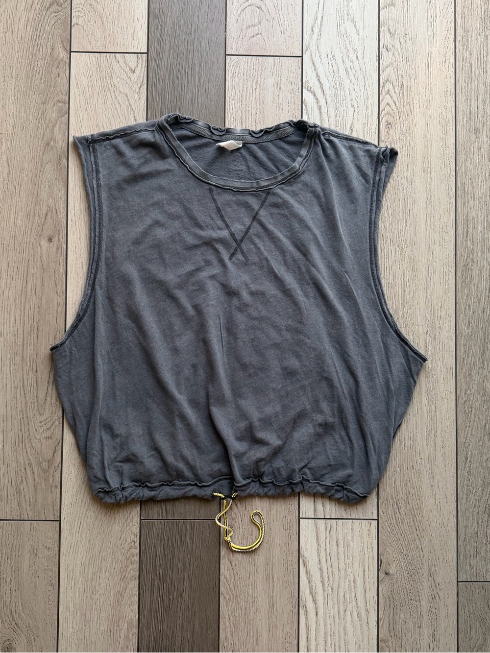 Free People FP Movement Washed Gray Drawstring Crop Muscle Tank Top M
